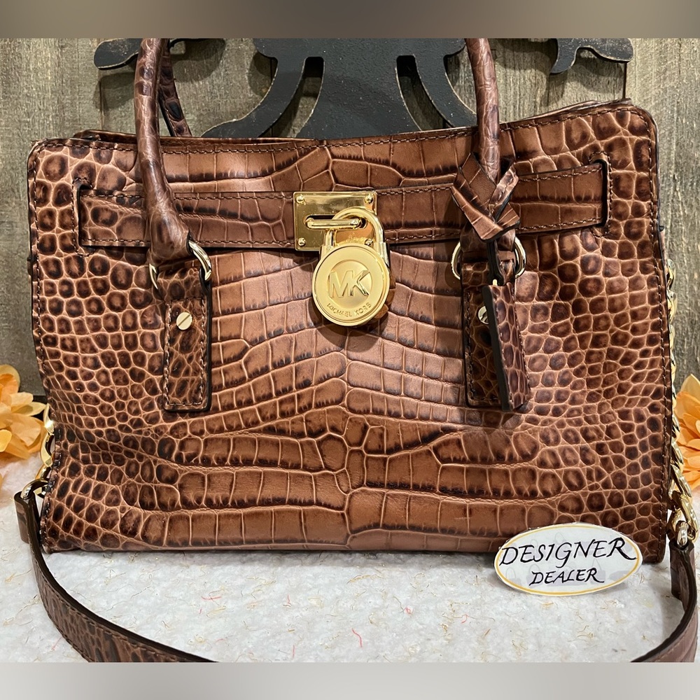 Authentic MICHAEL KORS Croc Embossed Hamilton Satchel VGC! - Picture 2 of 12